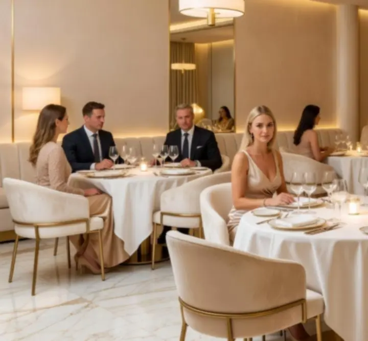 Večerní interiér luxusní restaurace VIP VECERY PRAHA